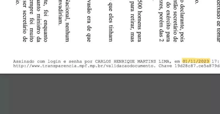 Na lateral do documento do MPF, data e hora da assinatura de decisão que levou três meses para ser divulgada