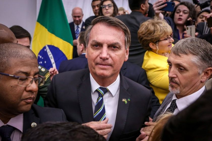 Brazilian President Jair Bolsonaro greets Miami's Brazilian community after an event at Miami Dade College's Medical Campus in Miami, Florida, on March 9, 2020. (Photo by Zak BENNETT / AFP) (Photo by ZAK BENNETT/AFP via Getty Images)