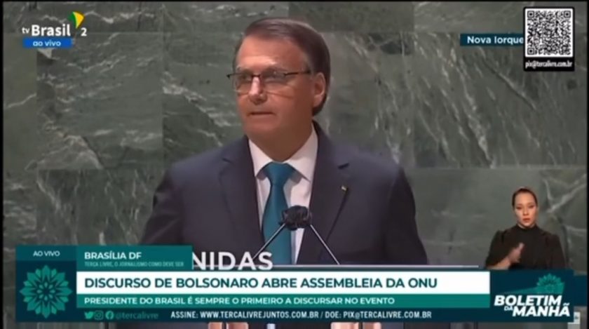 O presidente Jair Bolsonaro abriu a sessão da Assembleia Geral da Onu nesta data . (Foto- divulgação da internert)