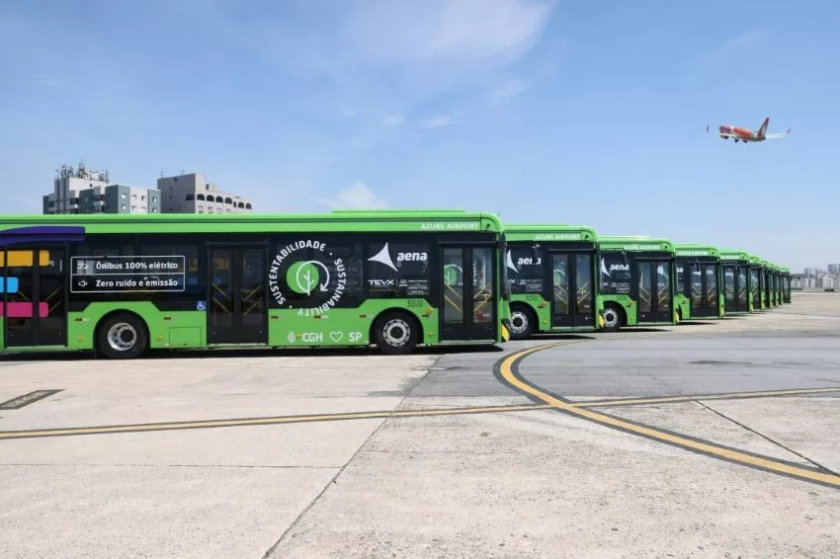Aeroporto de Congonhas conta agora com 10 ônibus elétricos. Foto: Divulgação/TEVX Higer