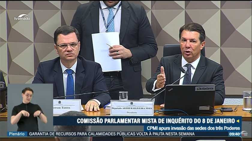 ex-ministro Anderson Torres na CPI dos Atos do dia 08 - imagem print screen