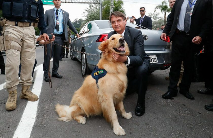 (Bento Gonçalves - RS, 05/12/2019) Presidente da República Jair Bolsonaro, posa para fotografia com cachorro e seu guia da Polícia Rodoviária Federal.rFoto: Alan Santos/PR